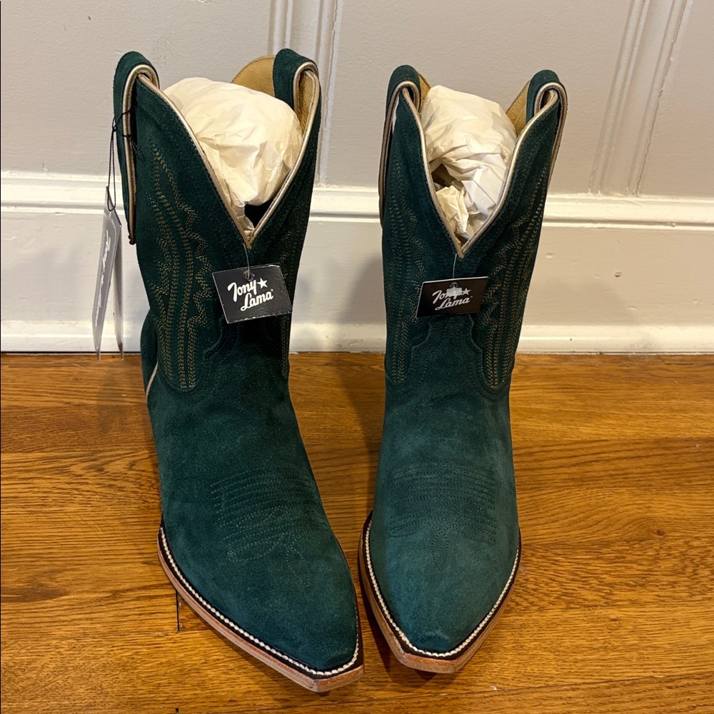 NWT & Box Tony Lama Dark Green Suede Western Boots - Picture 4 of 15